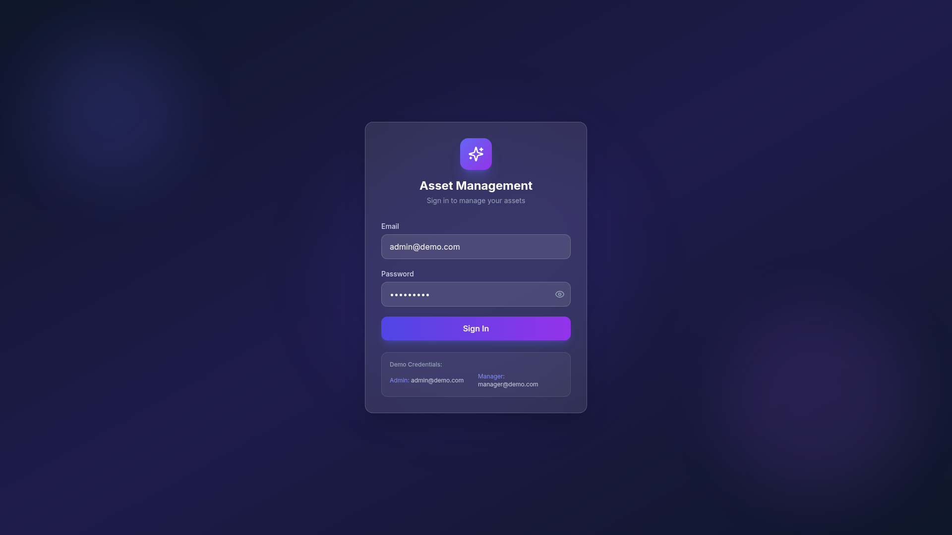 AI AMS Pro asset management sign-in screen